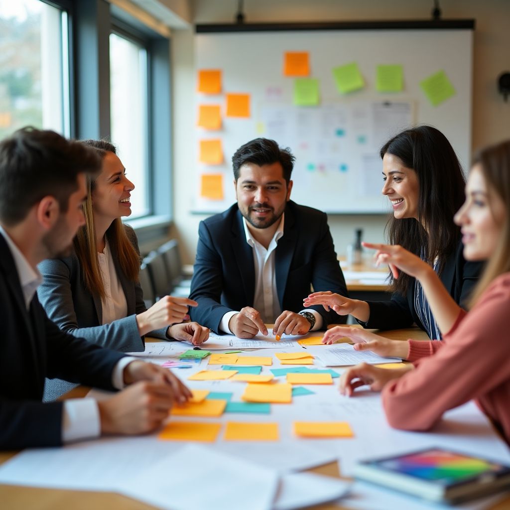 Teilnehmer eines Workshops arbeiten in einer Gruppe