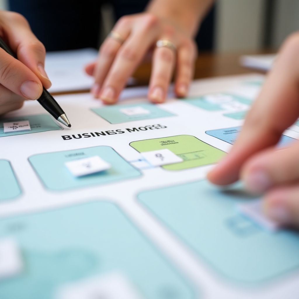 Nahaufnahme von Händen, die an einem Business-Modell arbeiten